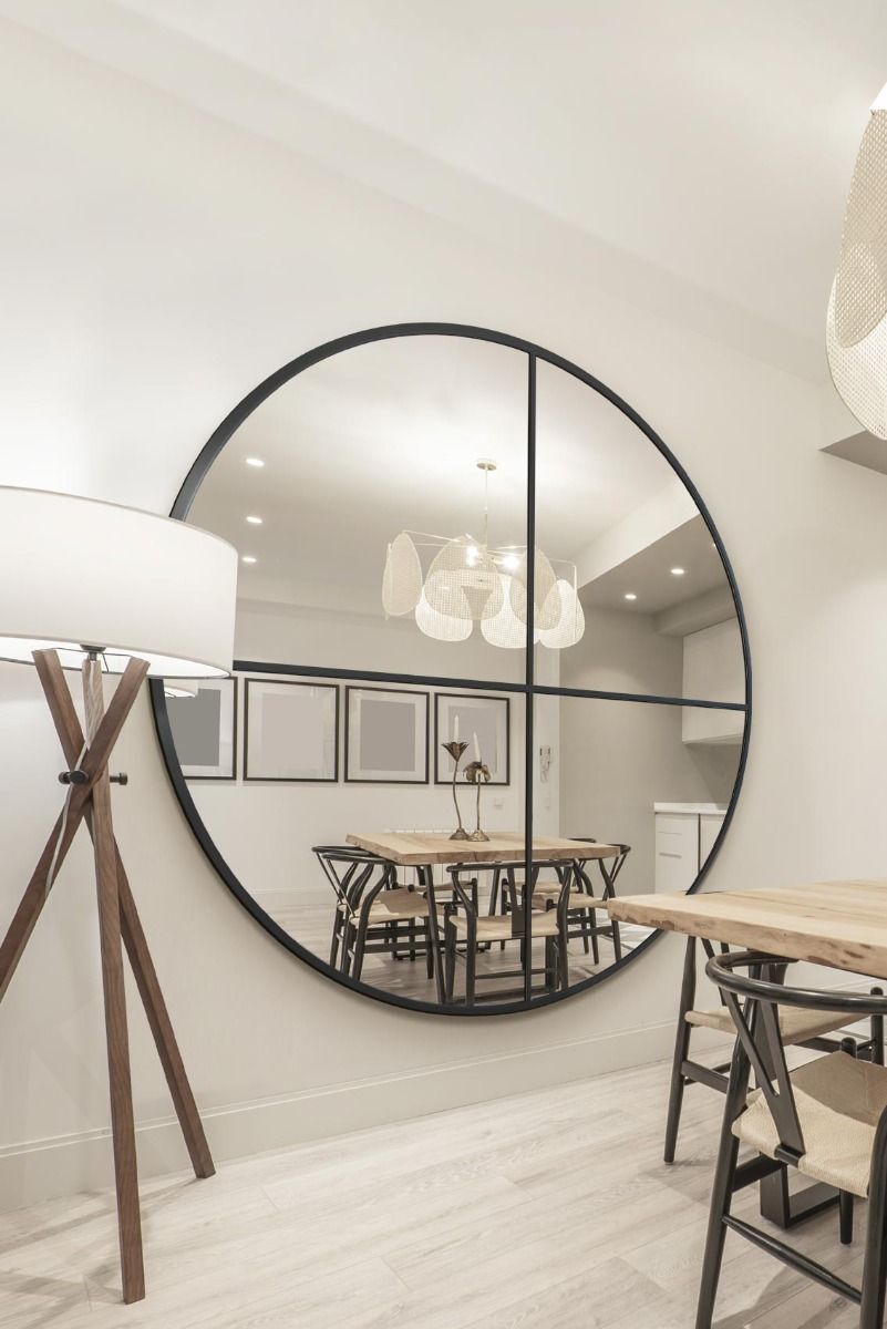 MirrorOutlet Black XL Circular Window Metal Wall & Leaner Mirror (180 x 180CM) 2
