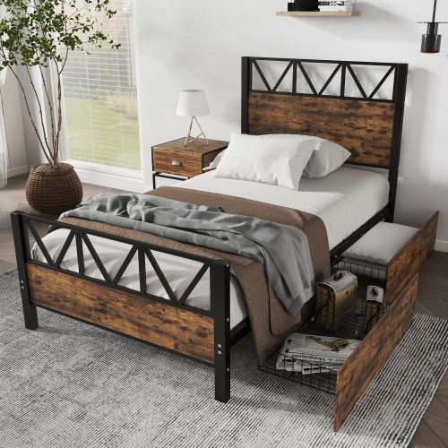 Matteo Metal Bed, 3FT Single Bed With 2 Drawerss, Durable & Sturdy in Black