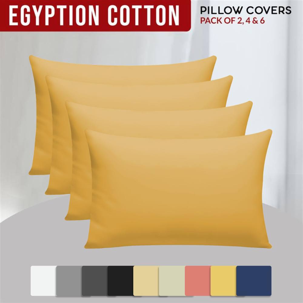 Grace 100% Egyptian Cotton 4 Pack Pillowcases with Envelope Closure in Yellow