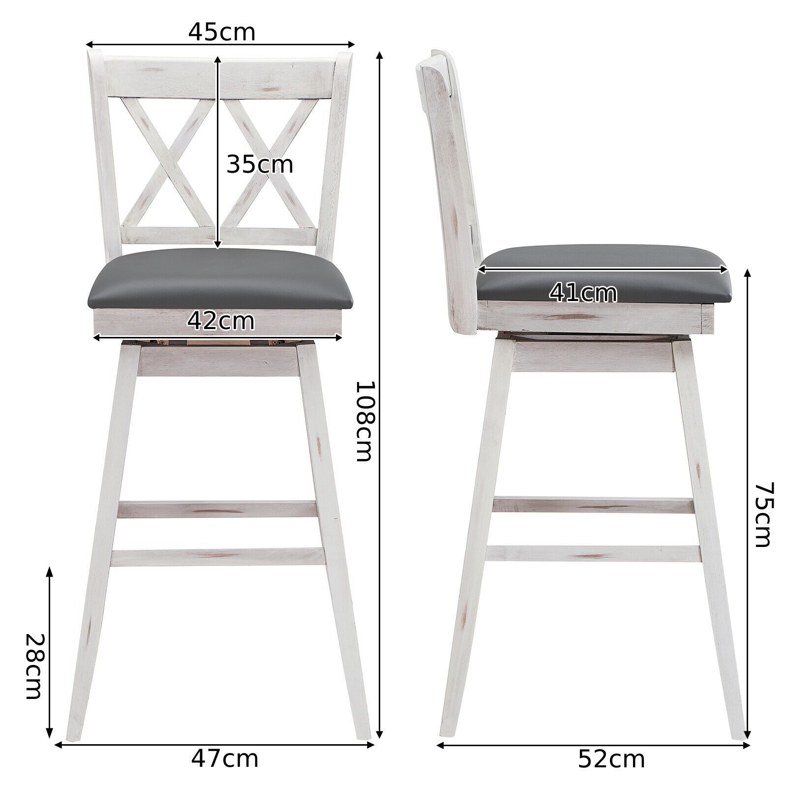 Costway Set of 2 Bar Stools Counter Height Chair Pub 360 Swiveling Upholstered Seat 29" 2