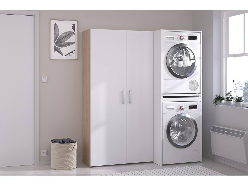 Vente-unique Washing Machine & Tumble Dryer Cabinet With Double Door Storage in Light Oak