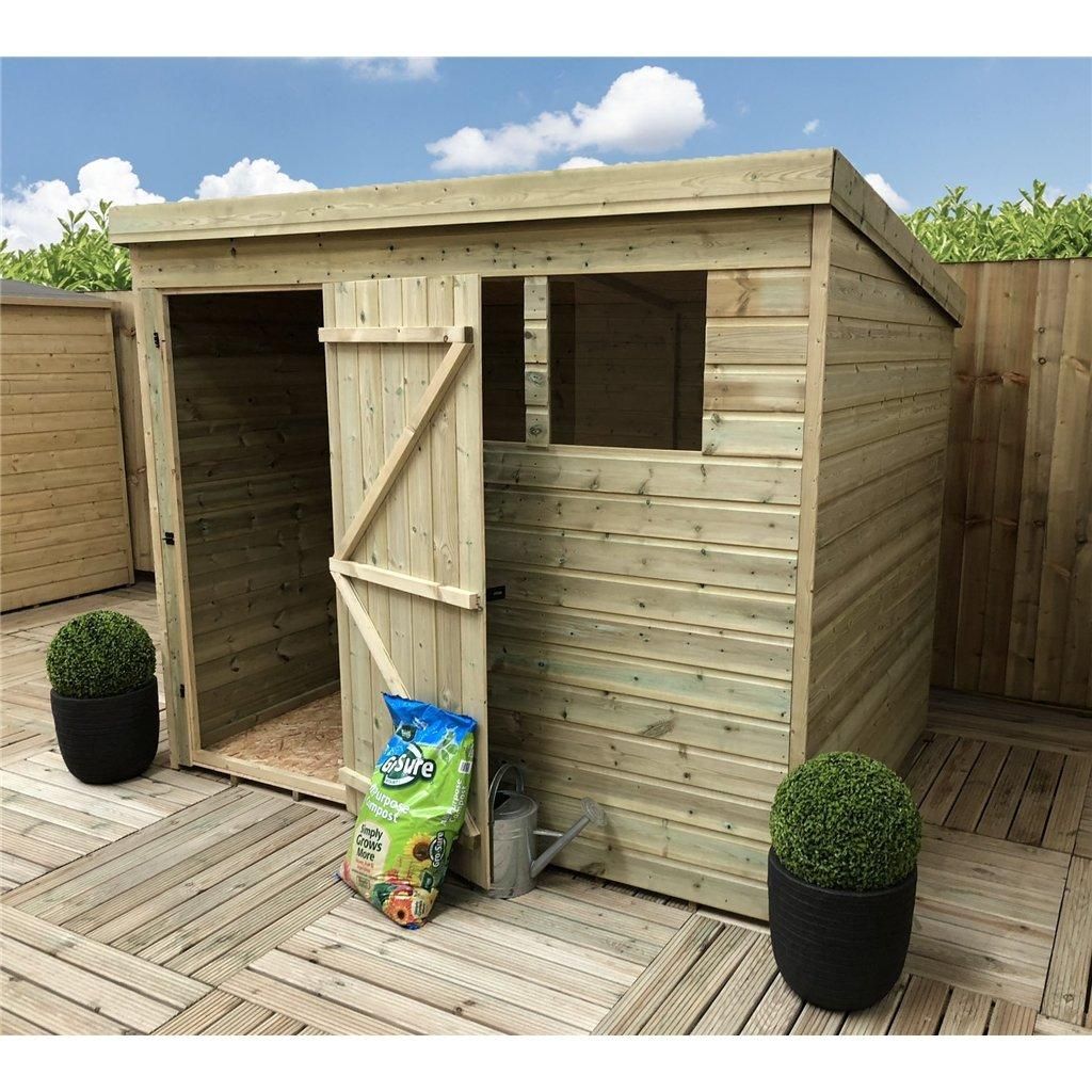 Marlborough 7 x 6 Pressure Treated Pent Garden Shed with Single Door in Natural 6