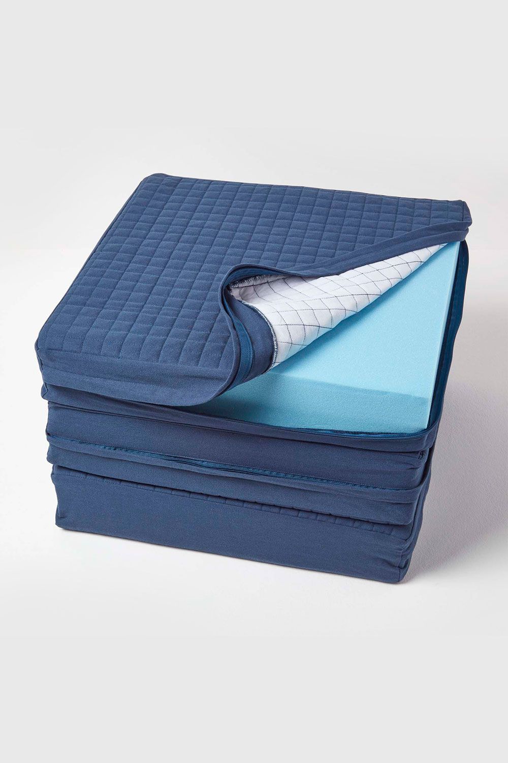 Homescapes Quilted Cotton 3 Seater Orthopaedic Booster Cushion Cover in Navy