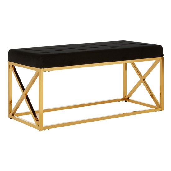 Alluras Black Tufted Seat Dining Bench In Gold Frame