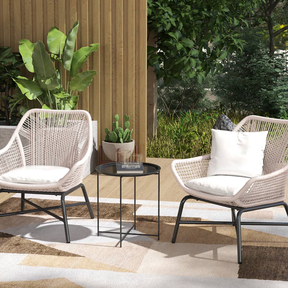 OUTSUNNY 46cm Round Garden Table Side Table with Removable Tray, Black