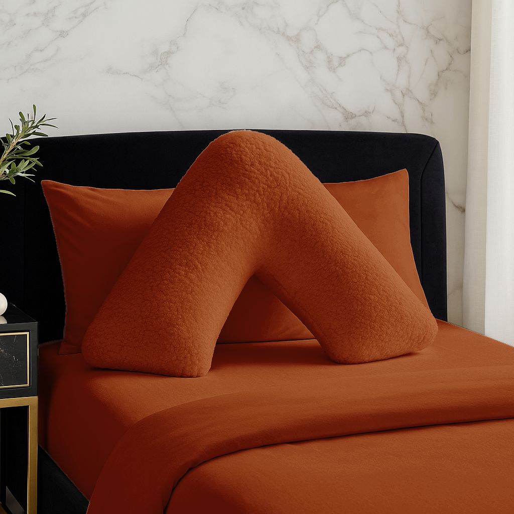 Snug City Teddy Bear Fleece Super Soft Cosy V Shape Pillowcase in Orange