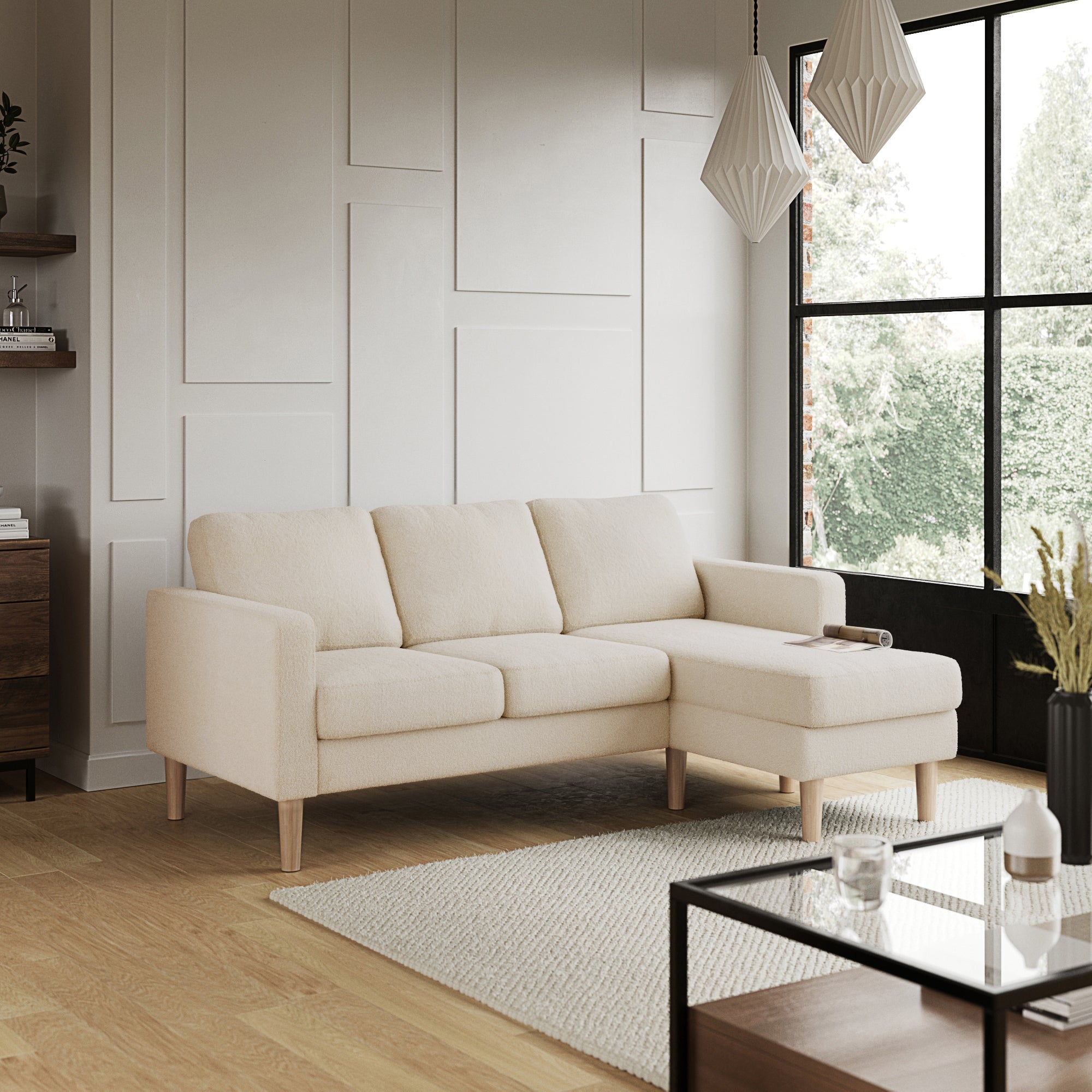 Jacob Sherpa Compact Corner Chaise Sofa Ivory