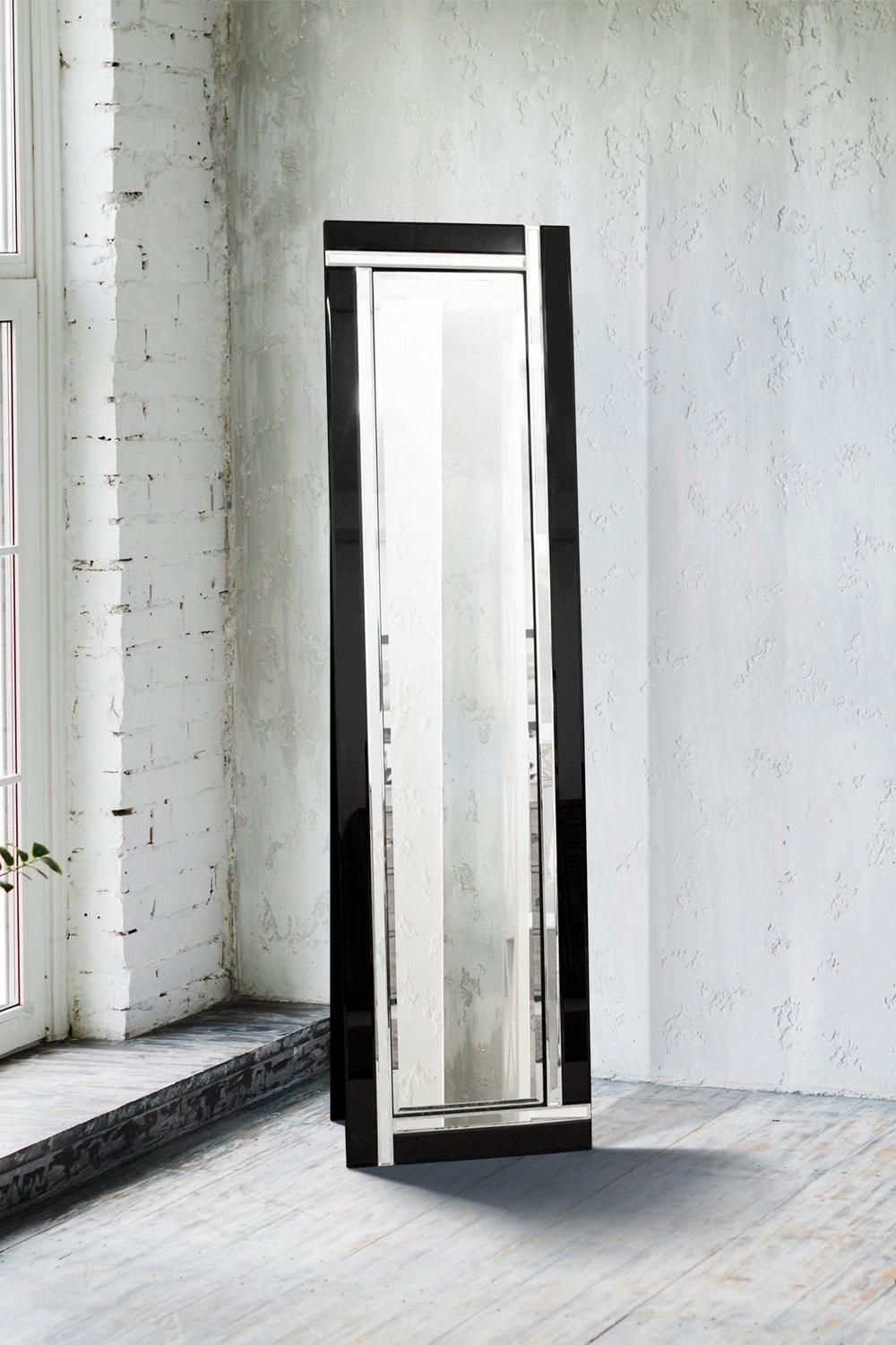 MirrorOutlet 'Aston' Black All Glass Venetian Full Length Cheval Mirror 150 x 40 CM