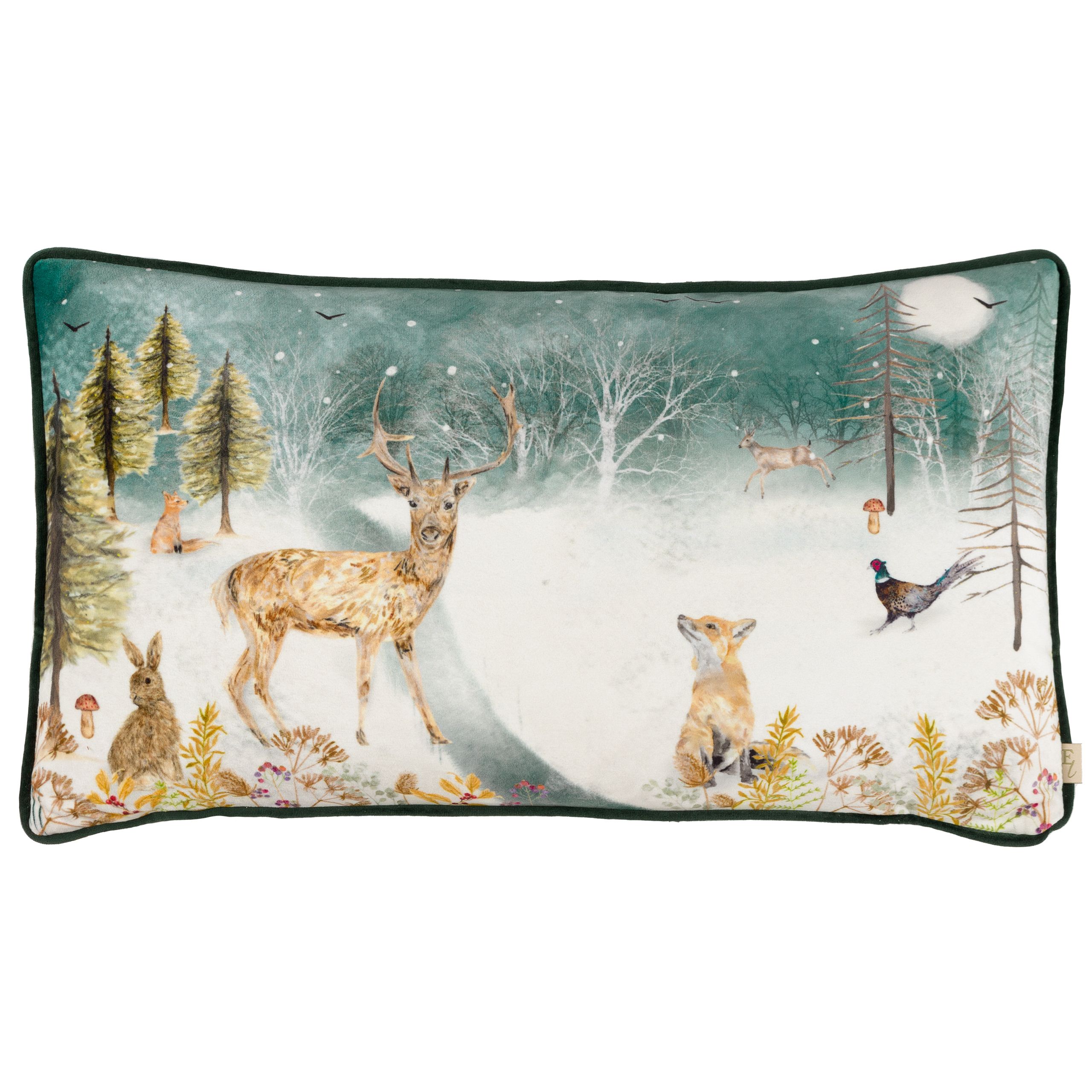 Evans Lichfield Stag Winter Velvet Piped Cushion