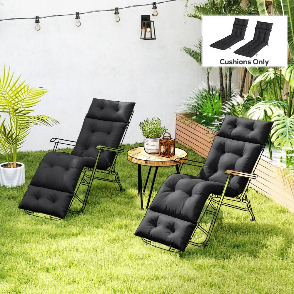 OUTSUNNY Garden Lounge Chair Cushions Set of 2, 220gsm Fabric in Black