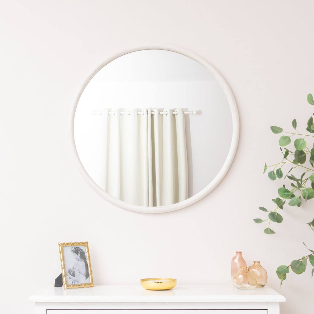 Melody Maison Large White Washed Wooden Round Wall Mirror - 80cm X 80cm