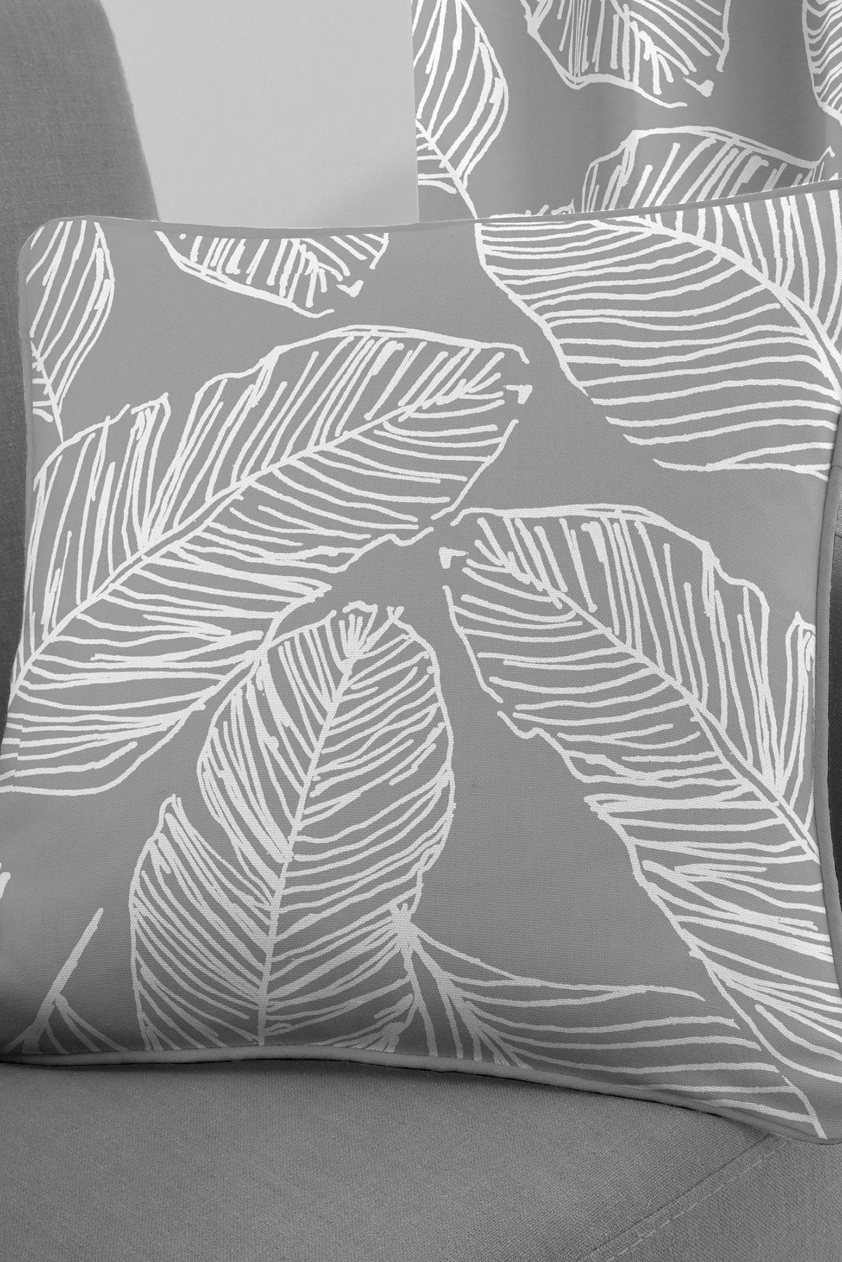 Fusion 'Matteo' Hand Drawn Leaf Print Filled Cushion 100% Cotton in Grey