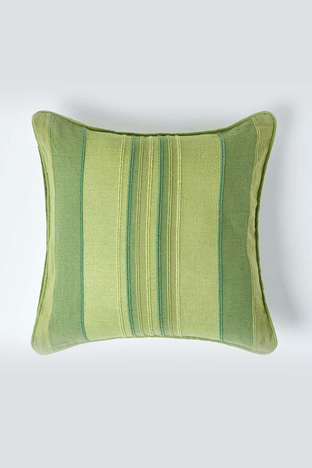 Homescapes Cotton Striped Morocco Cushion Cover in Green