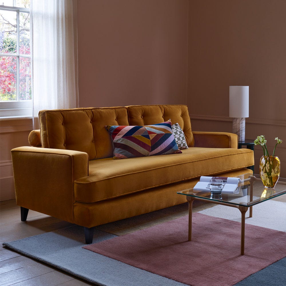 Heal's Mistral 3 Seater Sofa Smart Cotton Linen Rust Natural Feet 3
