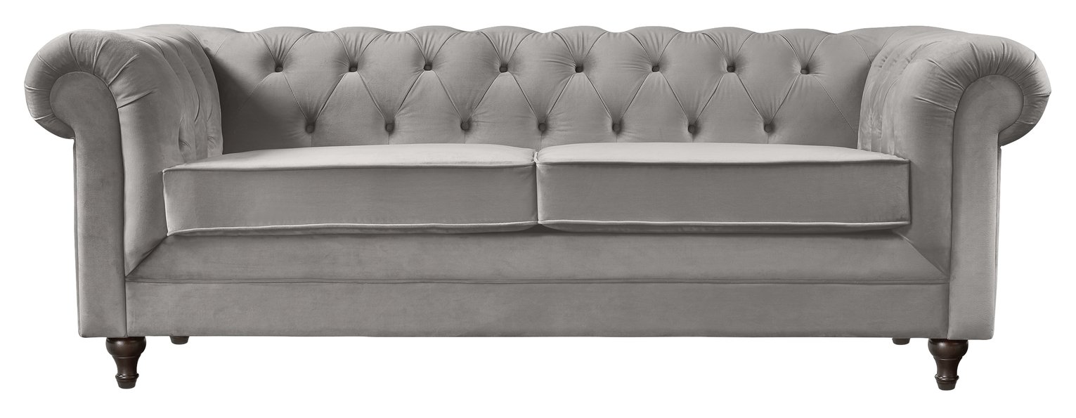 Habitat Chesterfield 3 Seater Velvet Sofa - Light Grey