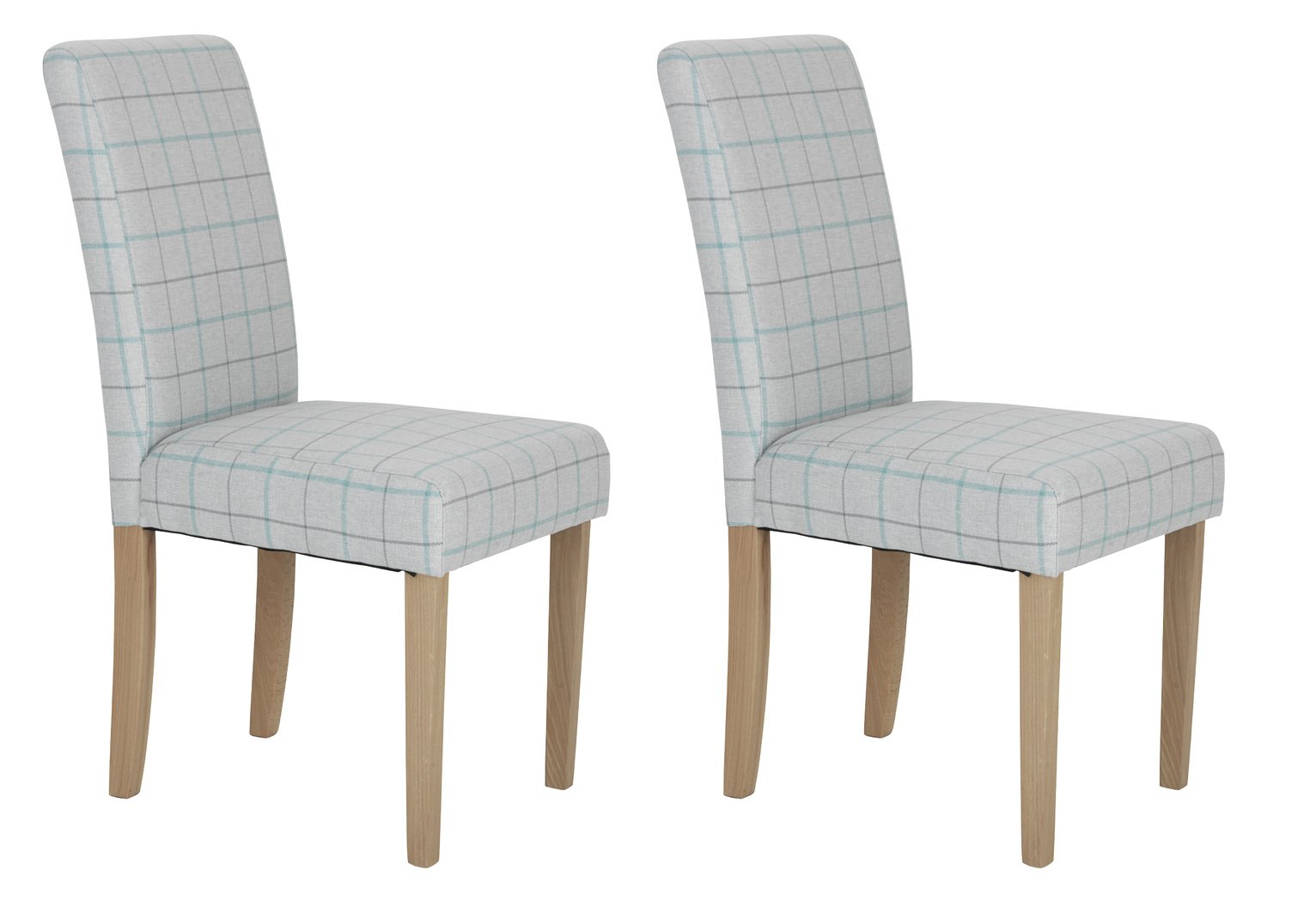 Argos Home Pair of Mid Back Dining Chairs - Light Grey Check