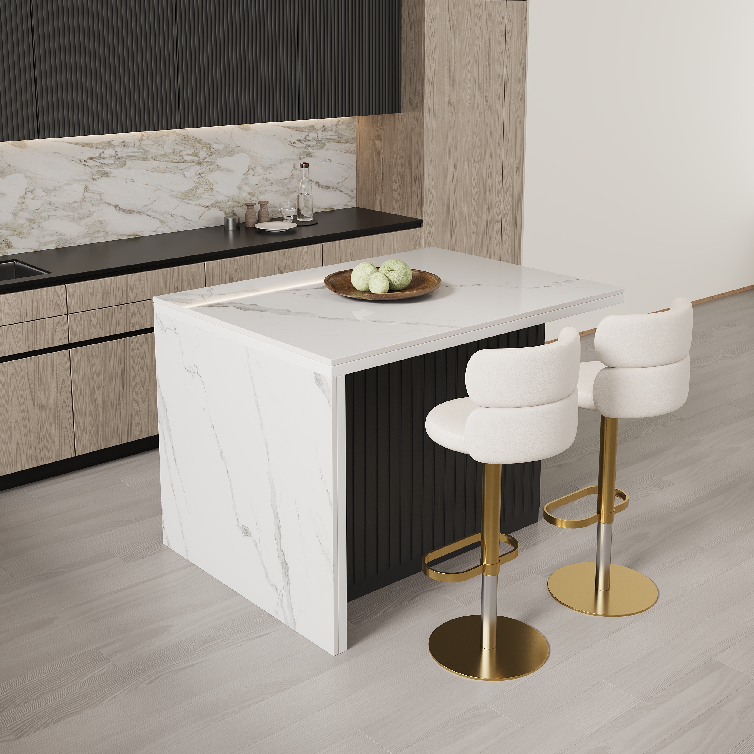 1270mm Modern Kitchen Island  Laminate & 2 Counter Stools Set Storage Cabinet