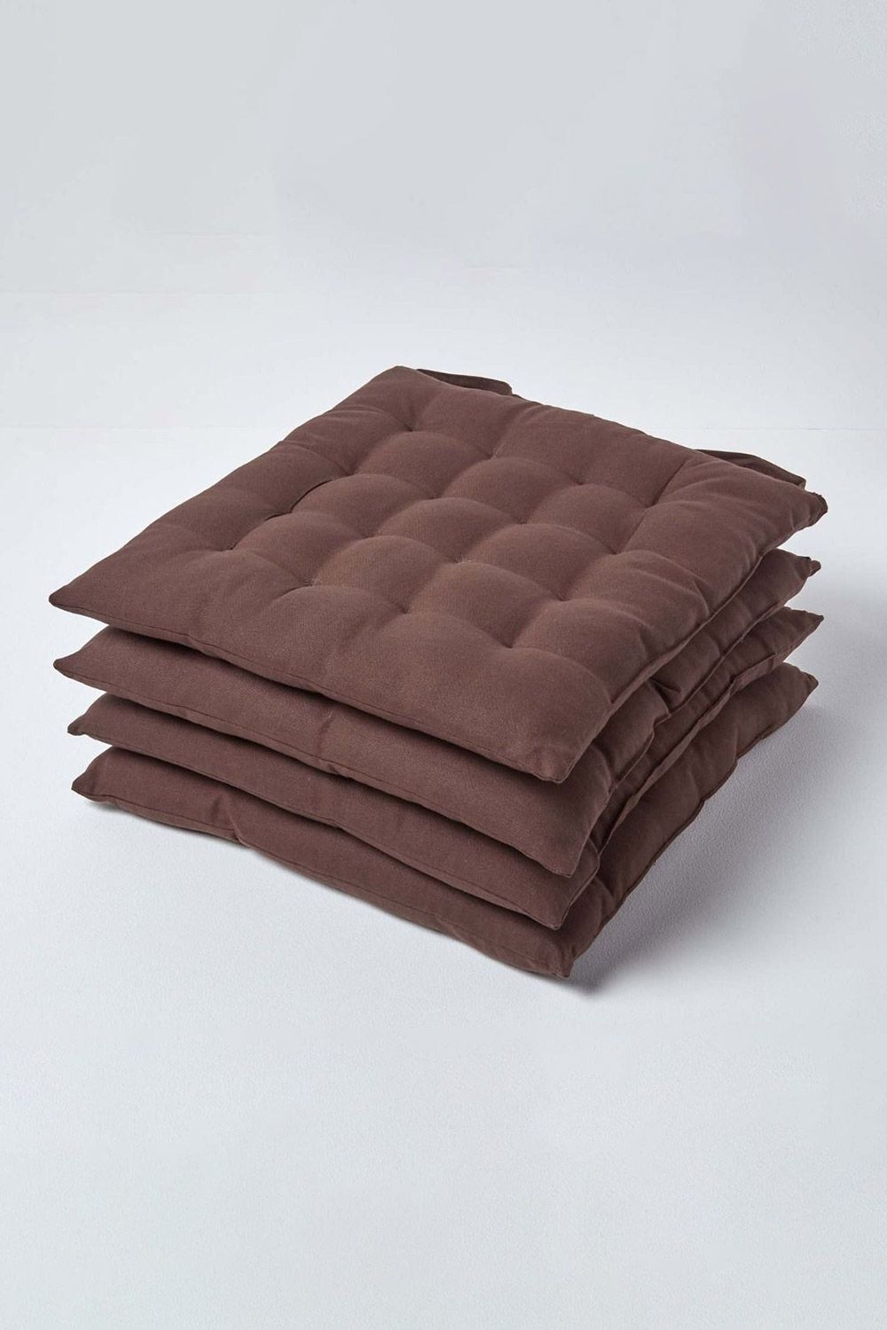 Homescapes 4 Pack Seat Pads Luxury 100% Cotton Indoor Outdoor Garden Cushion, 40cm in Brown