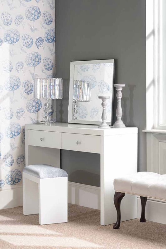 APHRODITE White Glass Dressing Table with 2 Legs