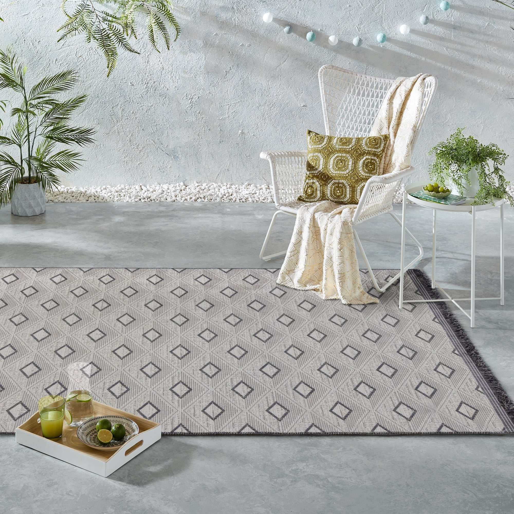 Tri Natural Indoor Outdoor Rug Grey, Black and White