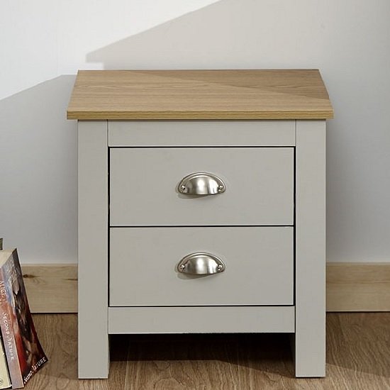 Valencia Wooden Bedside Cabinet In Grey And Oak With 2 Drawers
