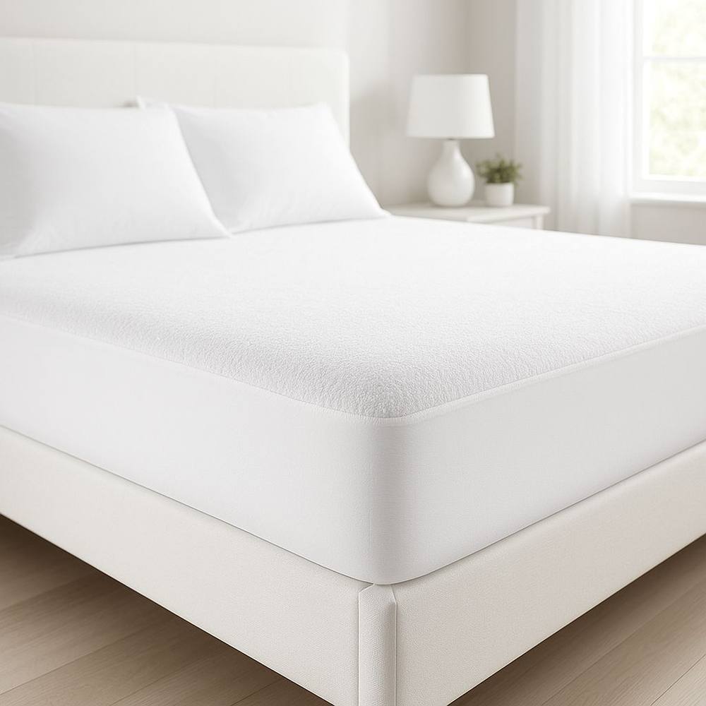 Homes-Linen 100% Polyester Terry Mattress Protector Waterproof Deep Fitted in White