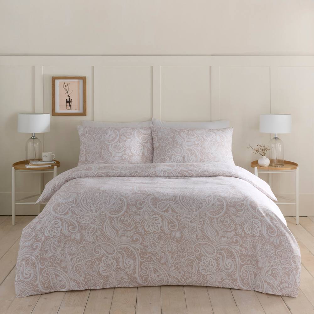 Portfolio Home Paisley Geometric Duvet Cover Quilt Set With Pillow Case Bedding in Natural