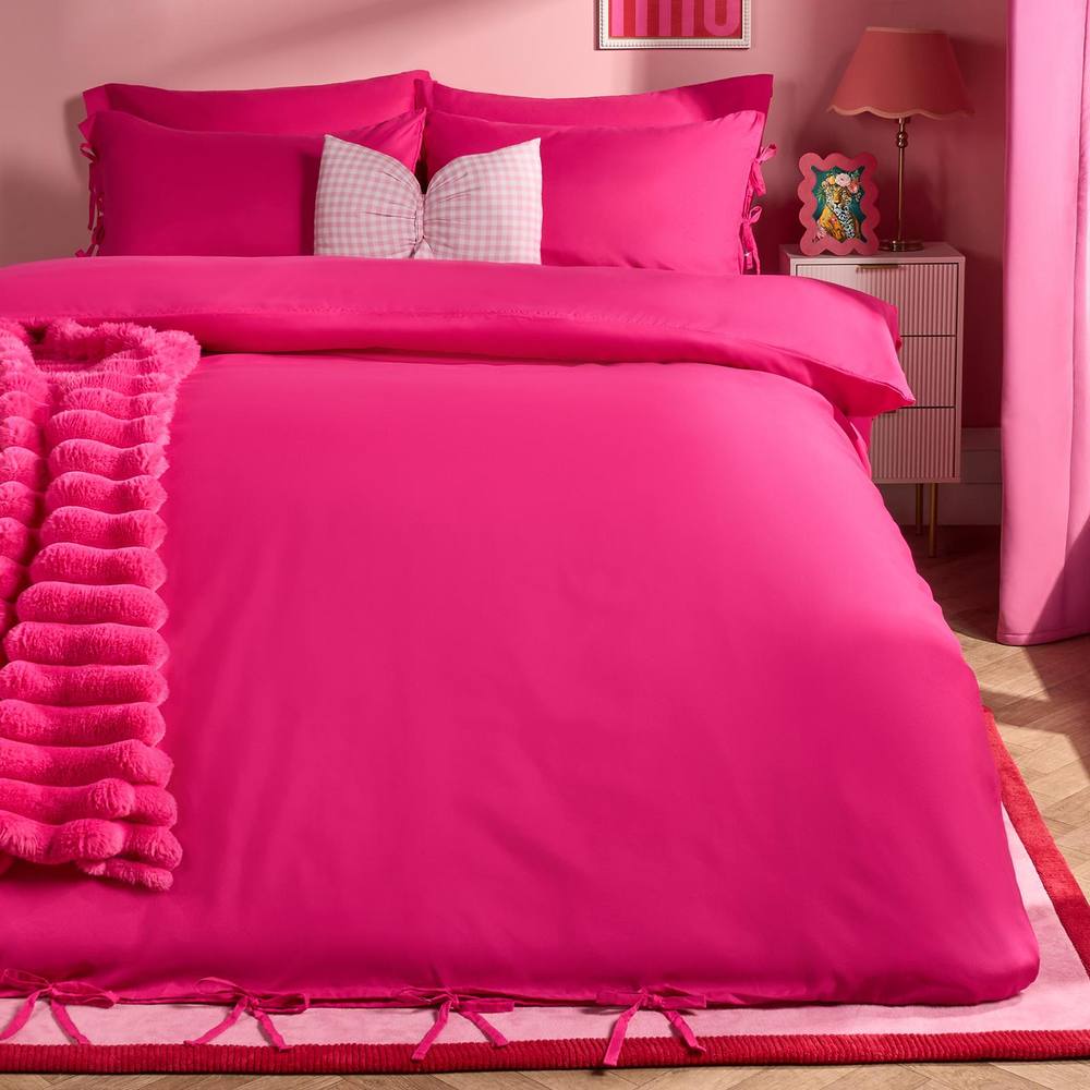 OHS Bow Tie Solid Dye Duvet Cover Set Bedding with Pillowcase in Bright Pink