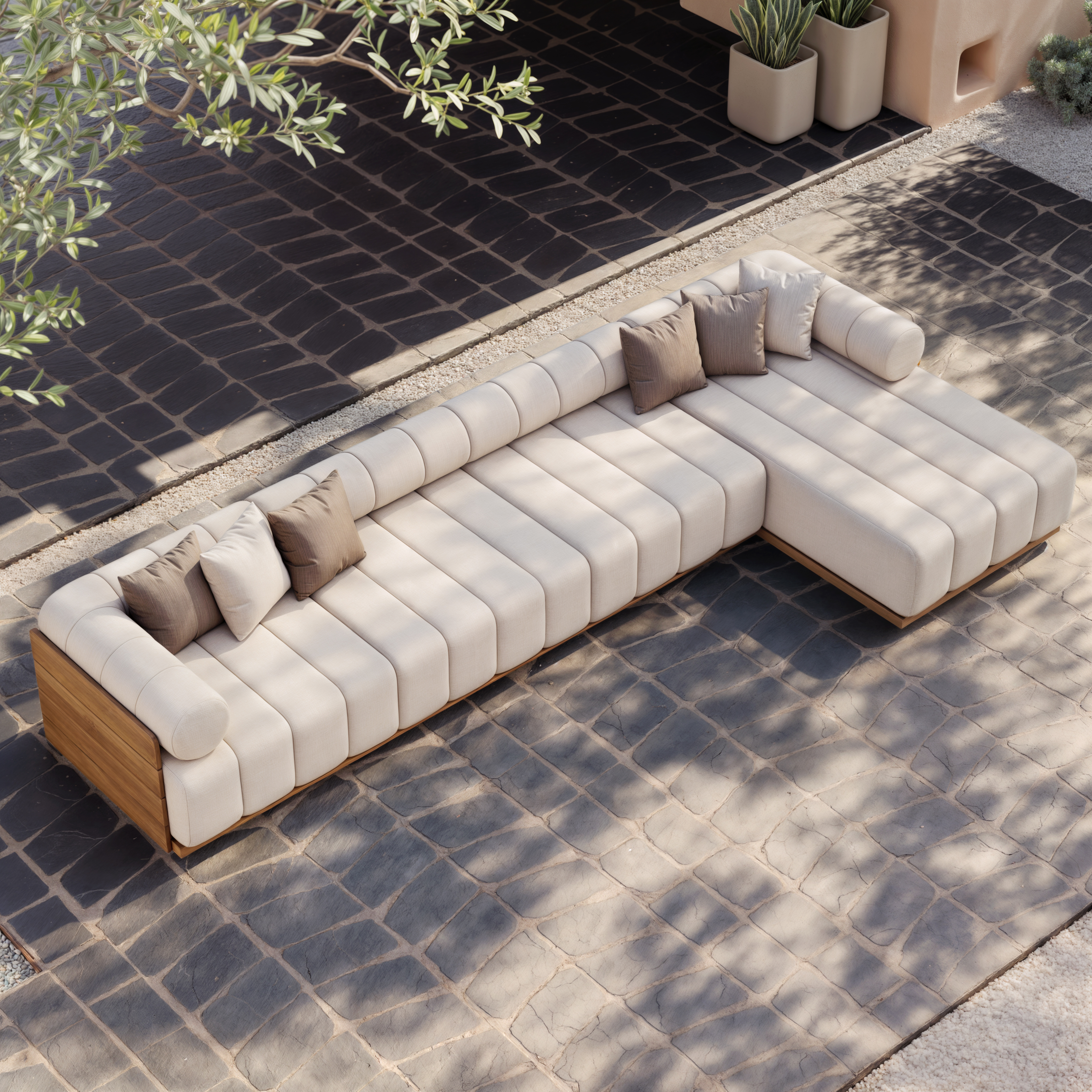 Resaro 4-Piece Garden Teak Modular Sectional Set for 20 cm Grey