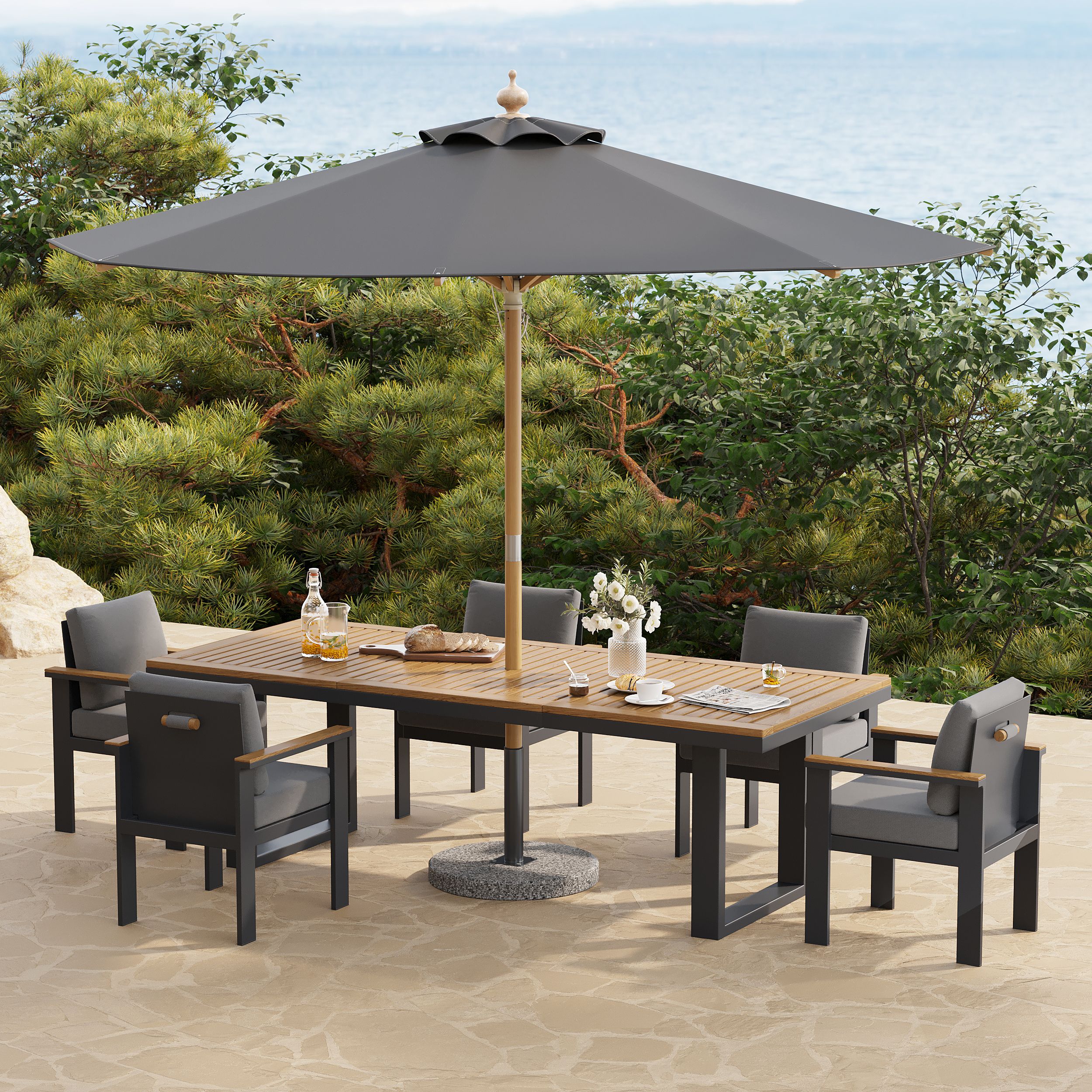 Tevara Rectangular Teak Wood & Aluminium Garden Patio Dining Table Modern Yard & Patio Furniture for 6 - 10 Person