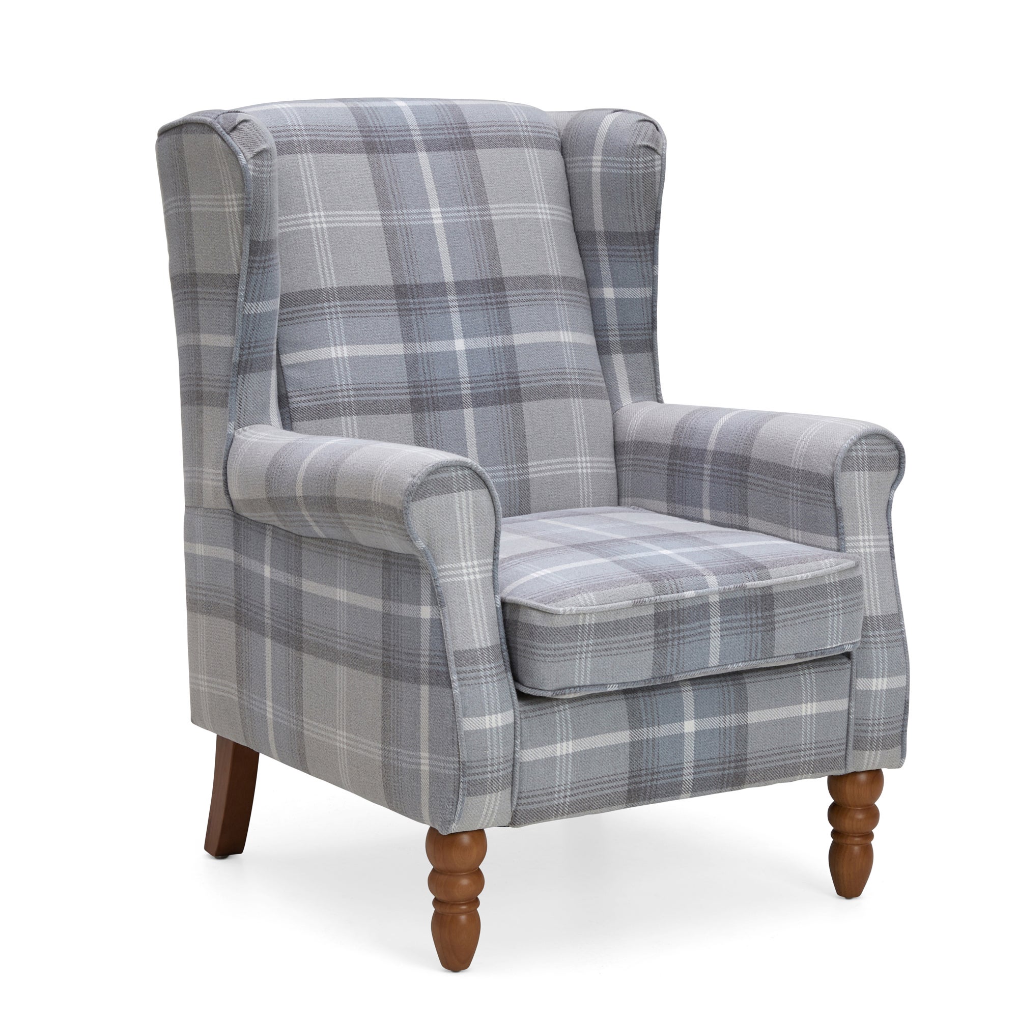Oswald Check Wingback Armchair Grey and White
