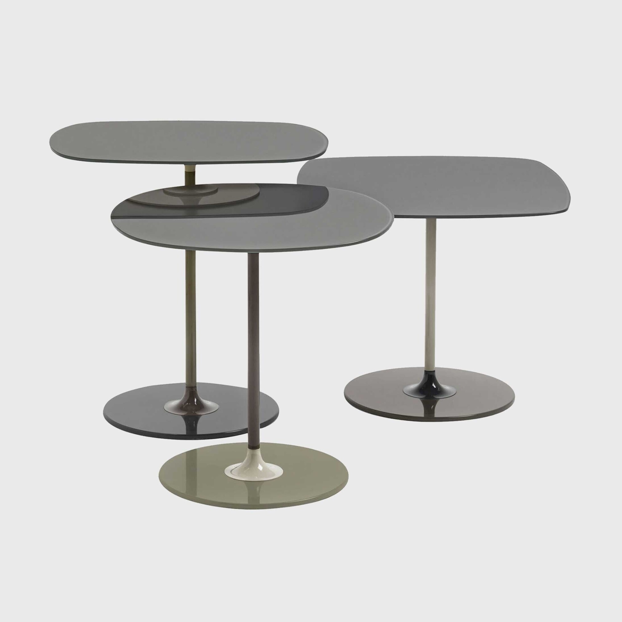 Kartell Thierry Set 3 Side Tables H40+H45+H50 Grey Glass | Barker & Stonehouse