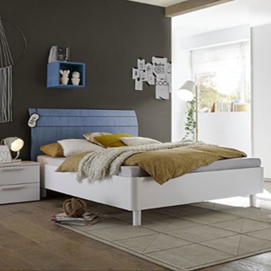 Altair Fabric King Size Bed In Matt White And Blue