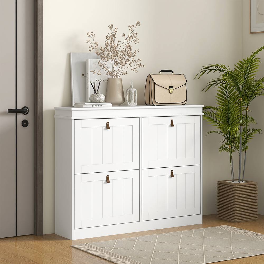 HOMCOM Slim Shoe Cabinet with Adjustable Shelves for Hallway, White
