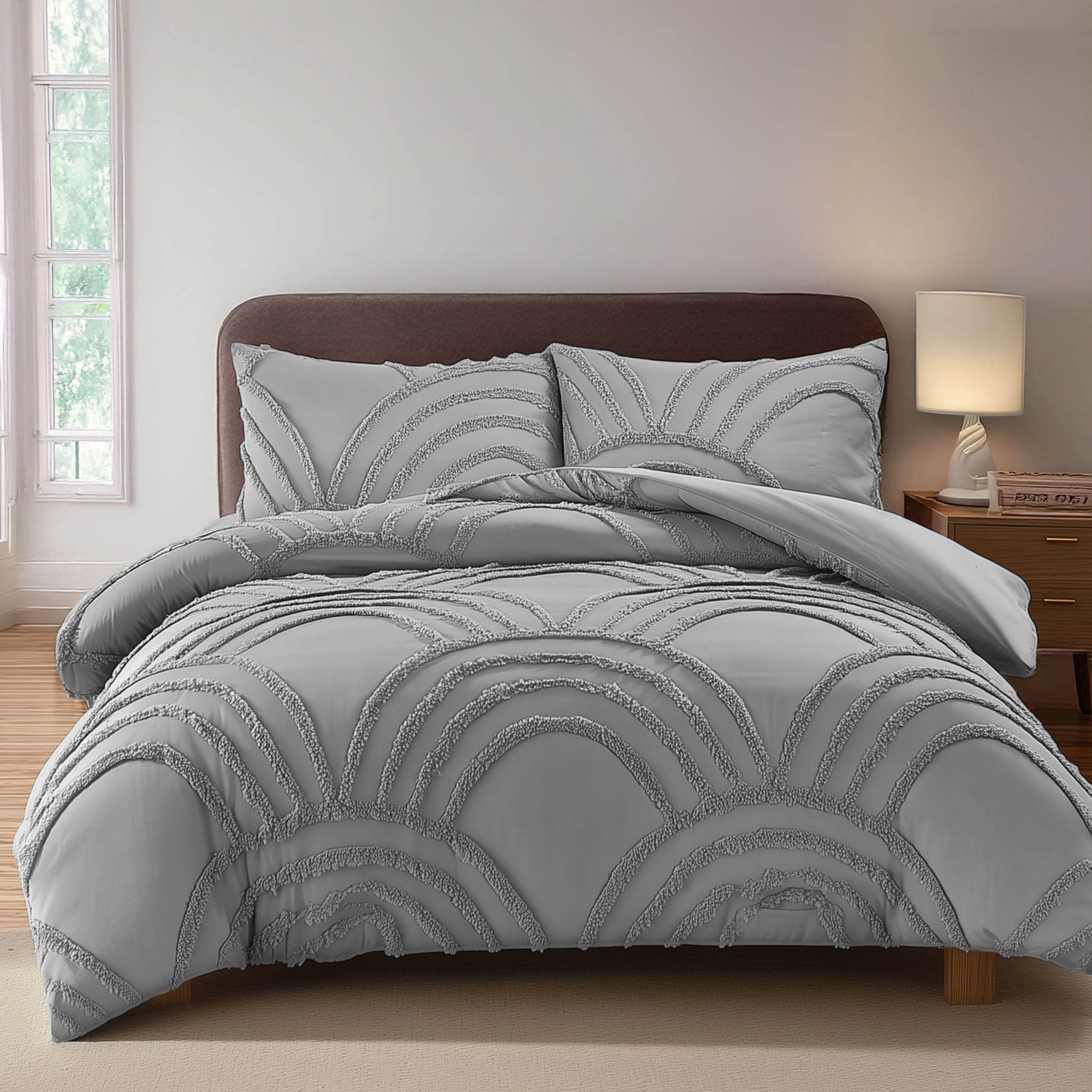Snug City Duvet Cover & Pillowcase Set Tufted Modern Luxury Design Bed Linen in Silver