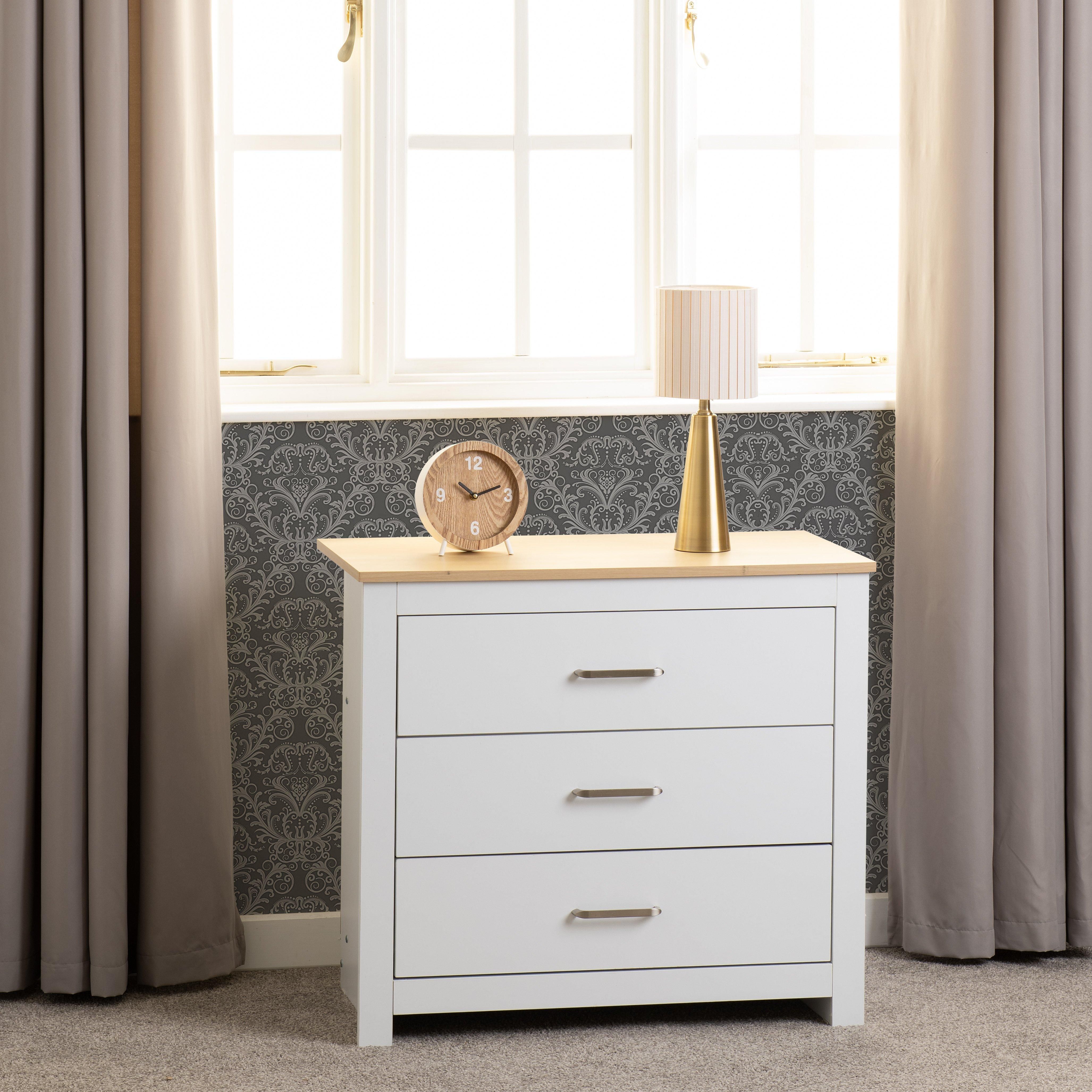 Seconique Portland 3 Drawer Chest in White