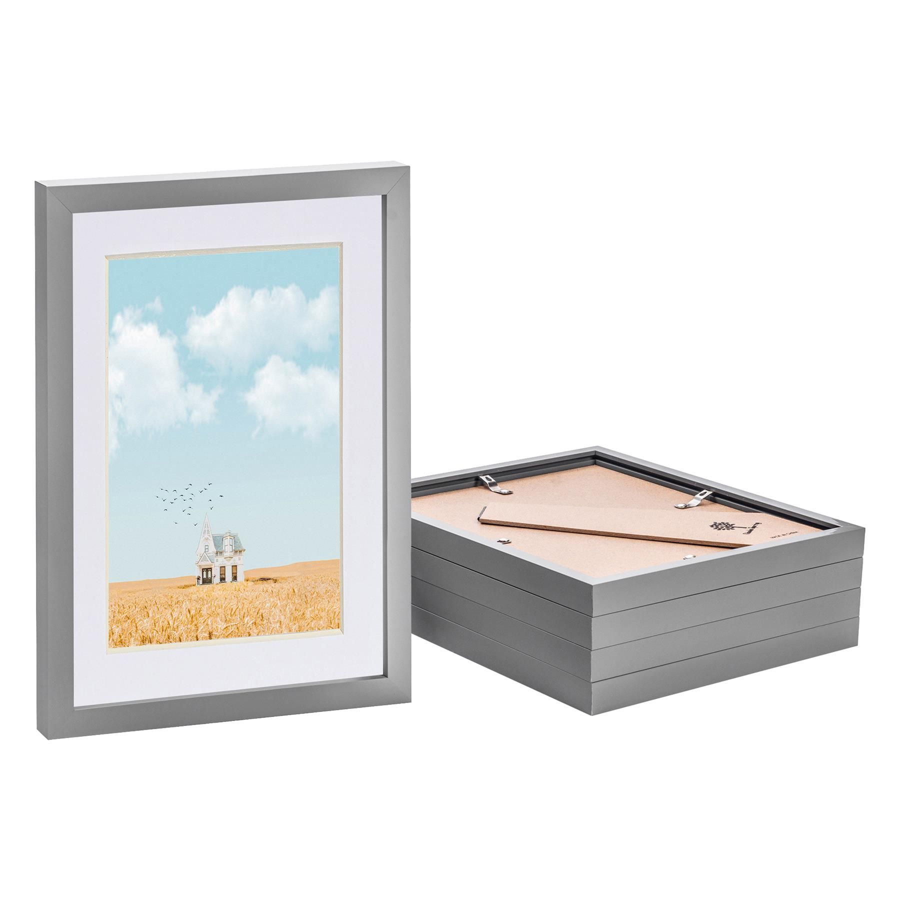 Nicola Spring Photo Frames with A5 Mount - A4 (8" x 12") - White - Pack of 5 in Grey