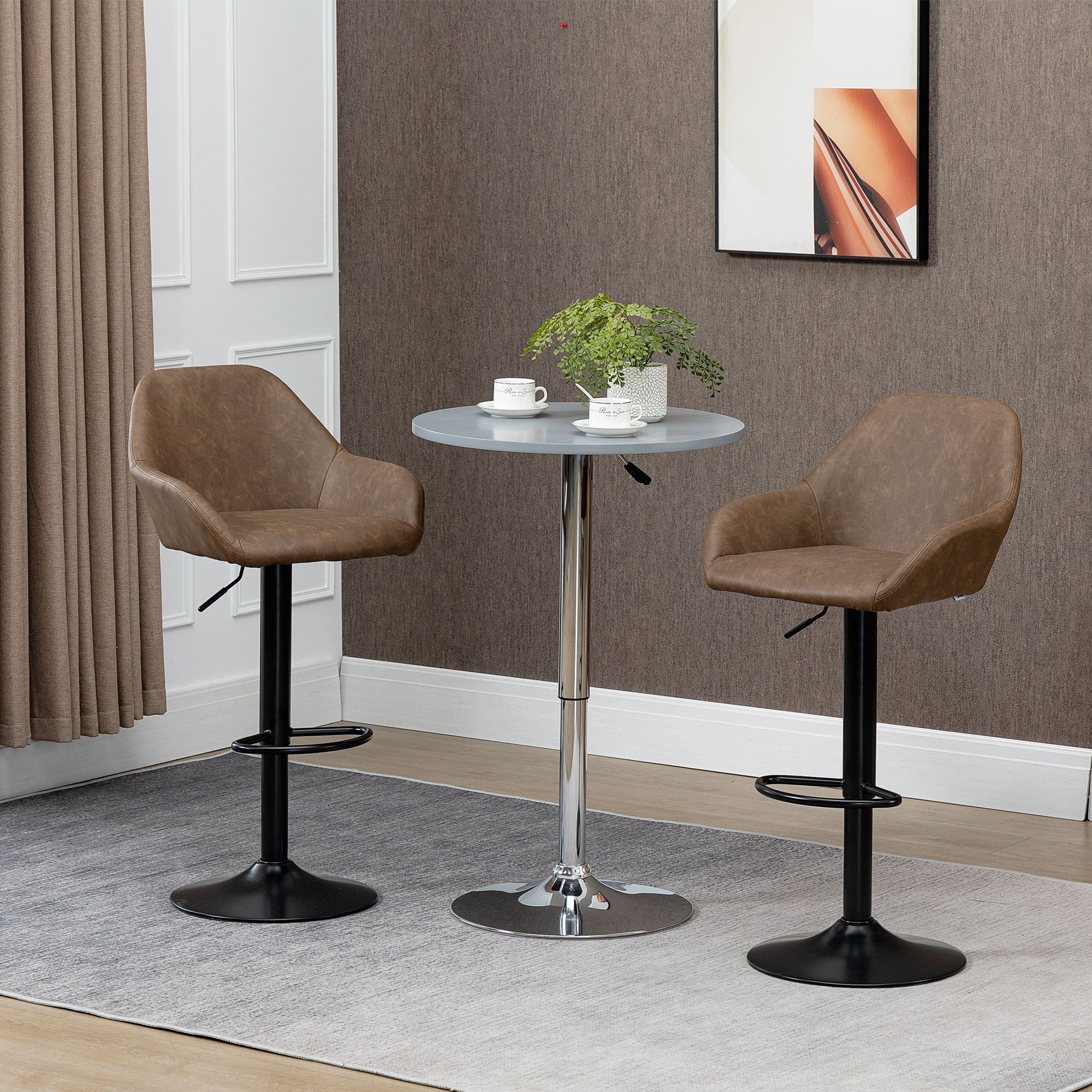 HOMCOM Bar Stools Set of 2 Swivel Barstool W/ Footrest Kitchen Dining Room in Dark Brown