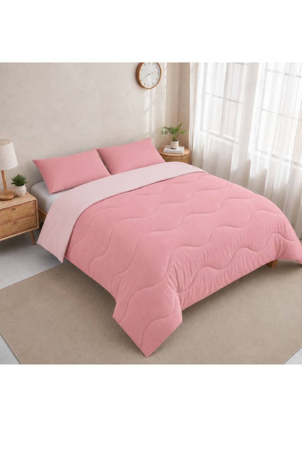 Ezysleep 10.5 Tog Soft Coverless Reversible Duvet Set with Pillowcase Cover in Pink