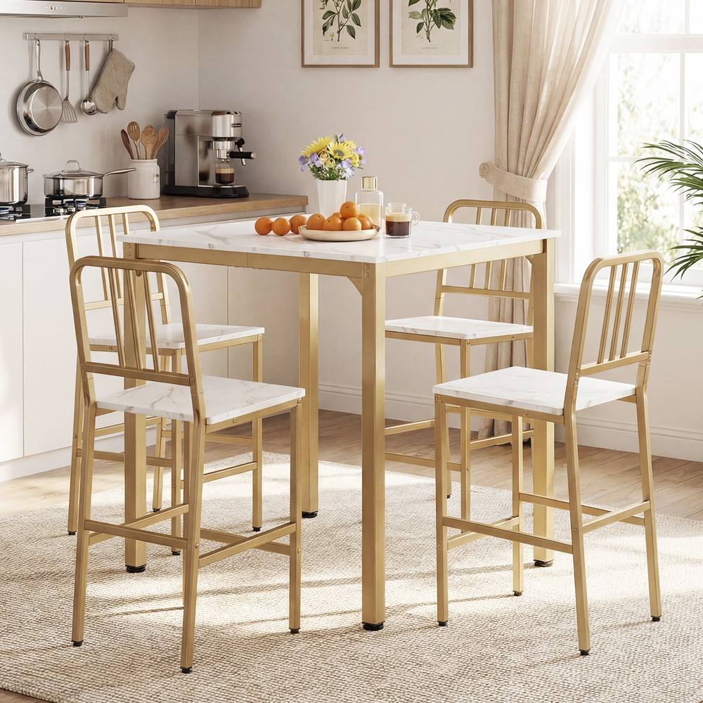 Costway Counter Height Dining Table Set 5PCS Kitchen Bar Table & Chairs Set in White