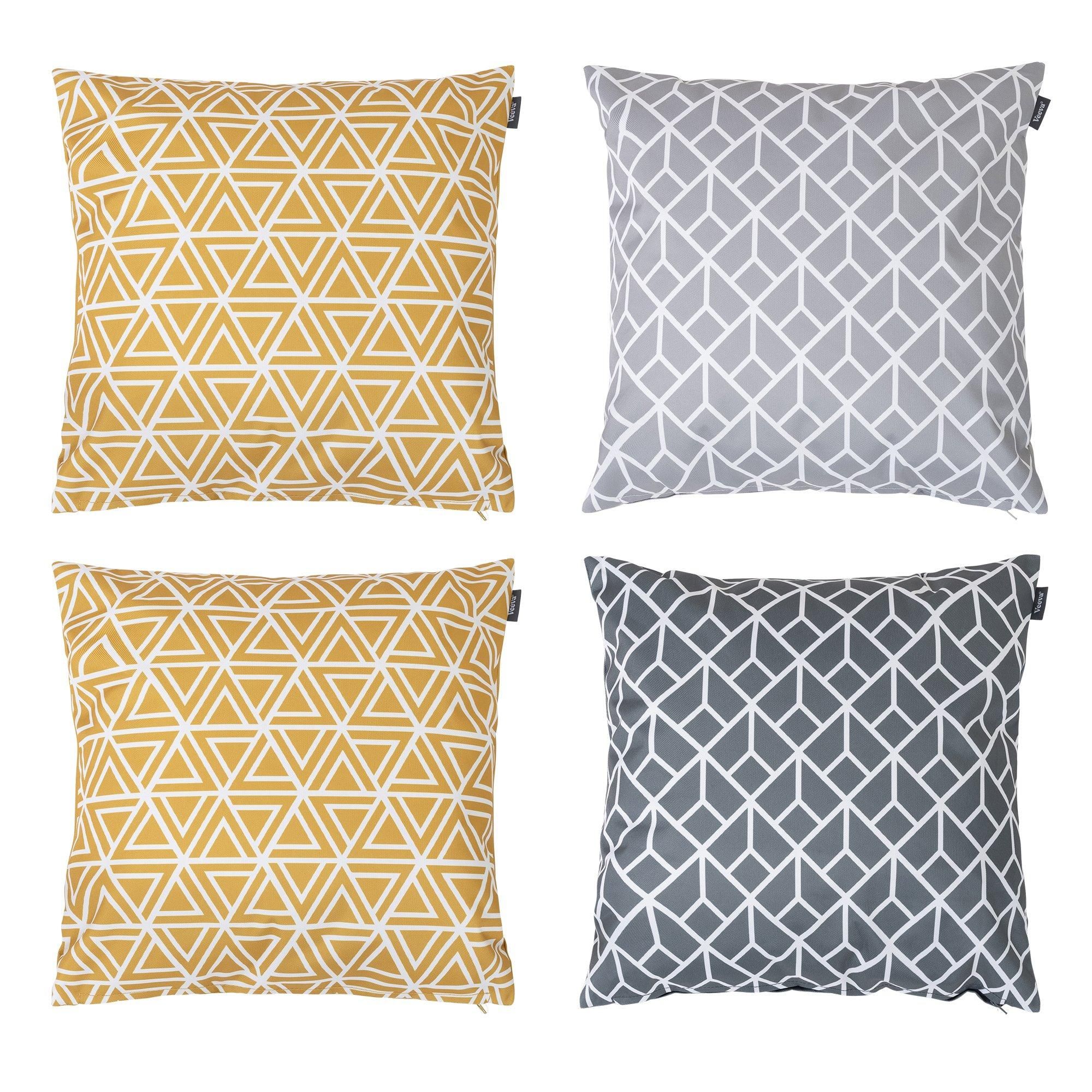 icon Indoor & Outdoor Waterproof Cushion Set of 4 Teal Grey Geometric Waterproof Cushion in Green