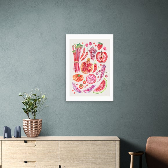 East End Prints Red Harvest Of Fruit & Vegetables Framed Print