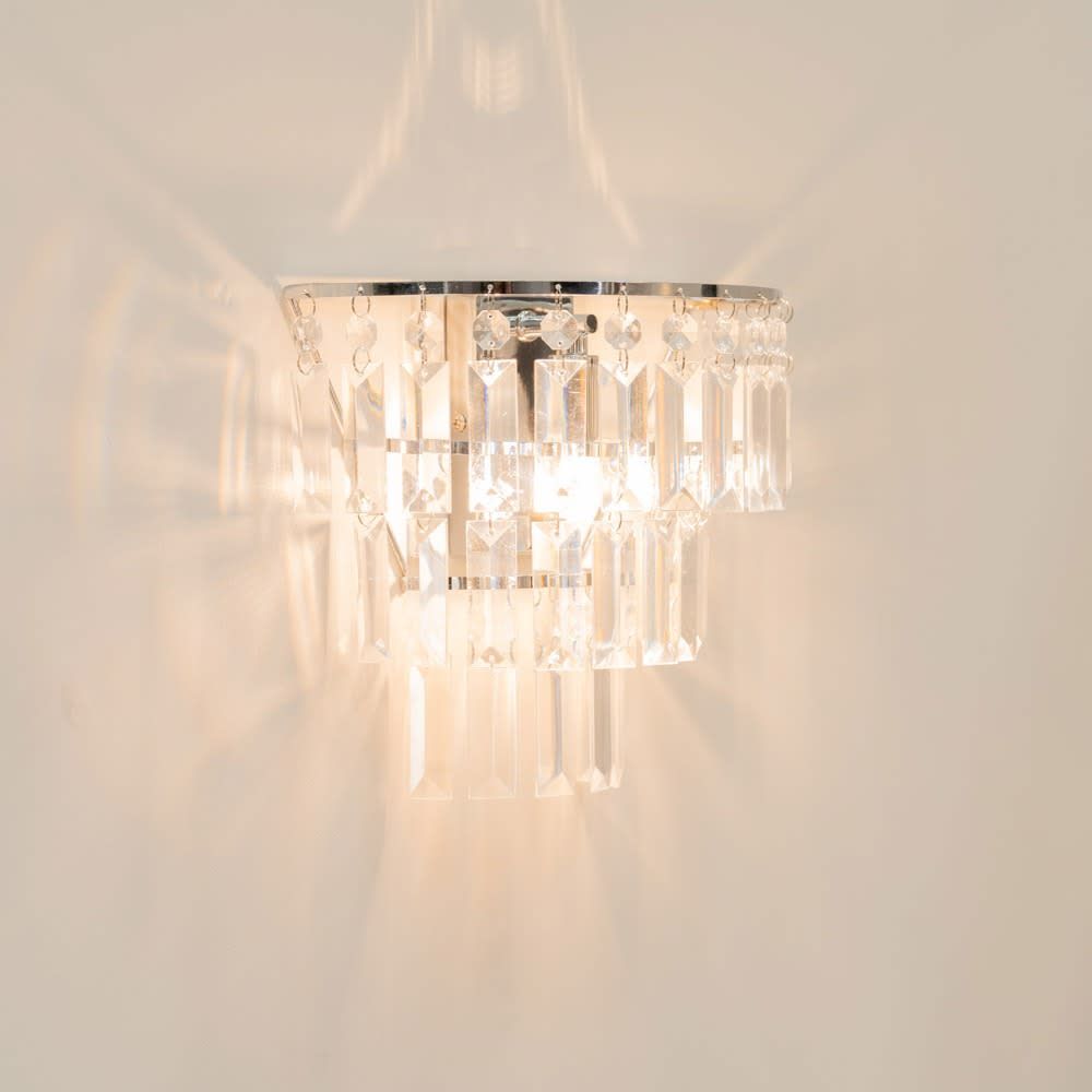 ValueLights Kelsks Pair of Chrome with Droplets Chandelier Style Flush Wall Lights in Silver