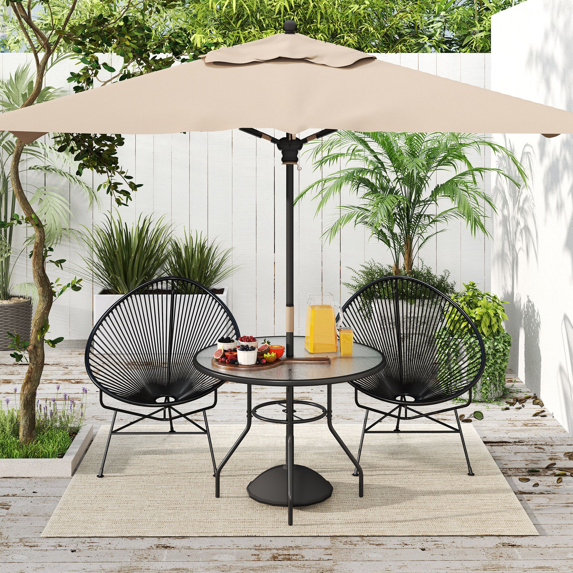 OUTSUNNY Outdoor Round Dining Table Tempered Glass Top w/ Parasol Hole 100cm in Black