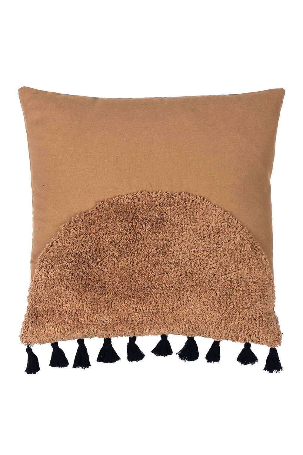 Furn Radian Semi Circle Tufted Cotton Tasselled Cushion in Brown