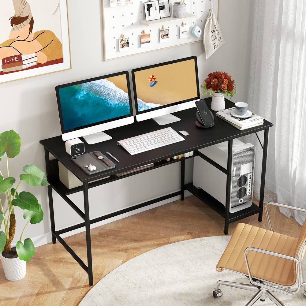 Costway 140 x 60 CM Computer Desk w/ Charging Station & 4 Power Outlets in Black