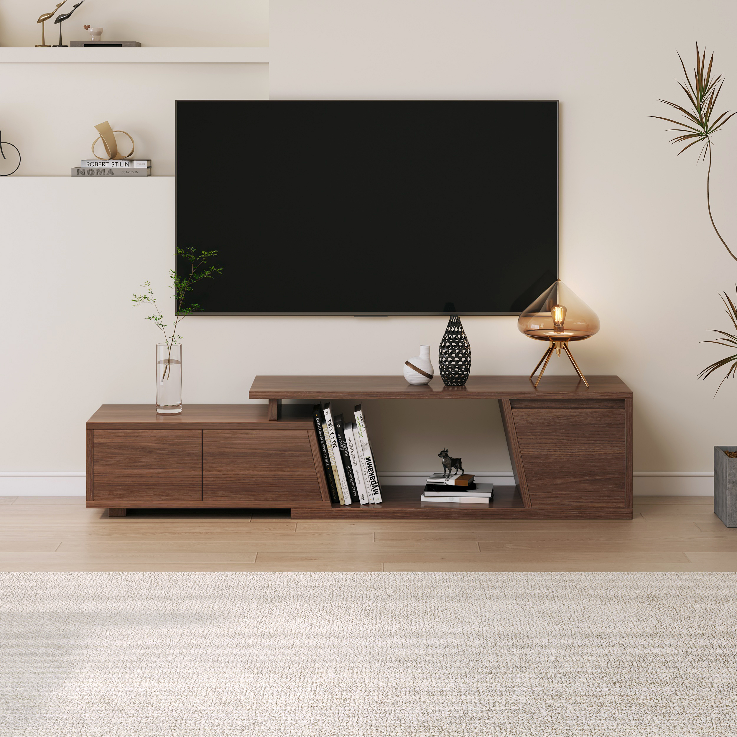Storage Modern Walnut Wood TV Stand Brown Countryside 120 cm Floor-standing TV Unit with 3 Drawers