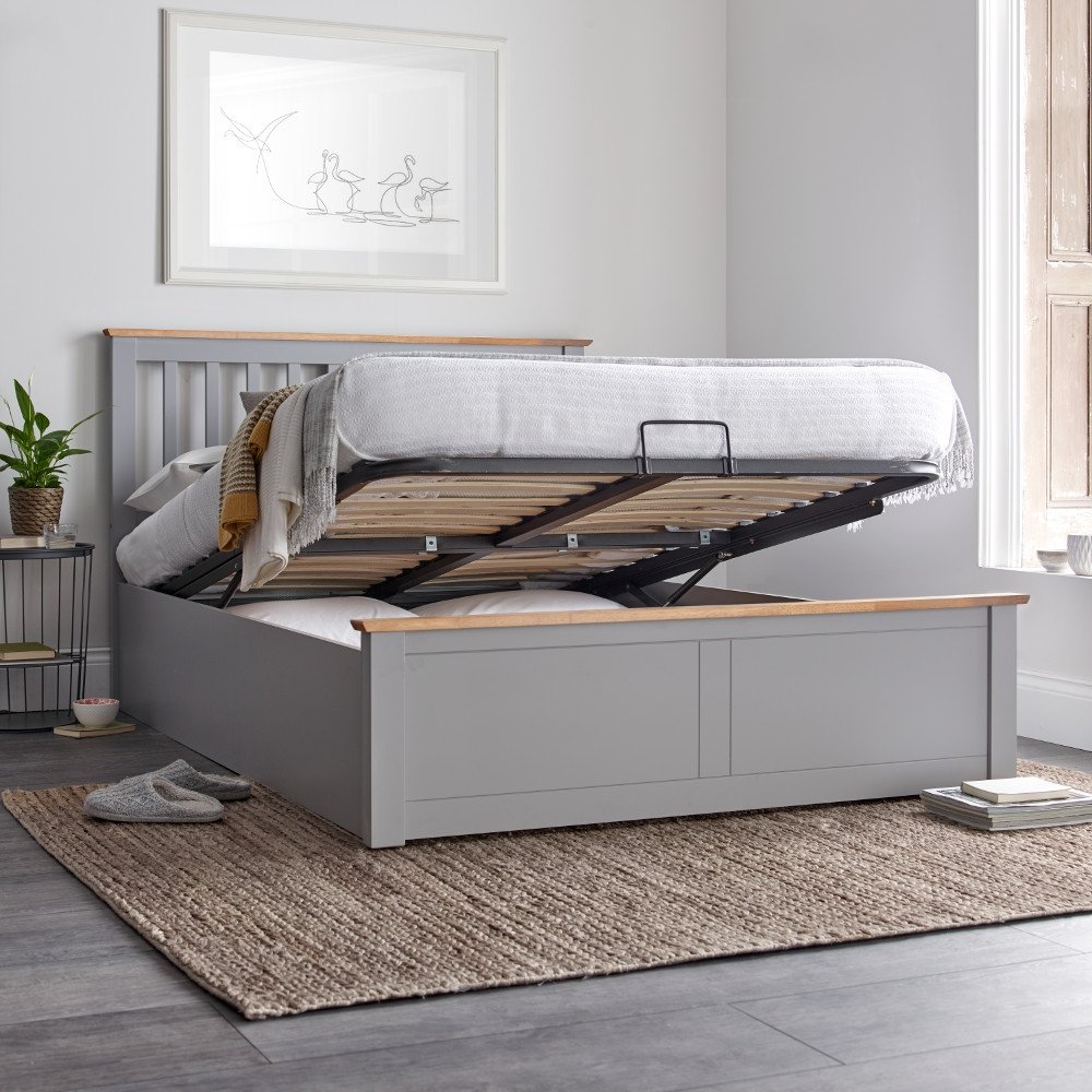 Malmo Grey Wooden Ottoman Bed - 4ft6 Double