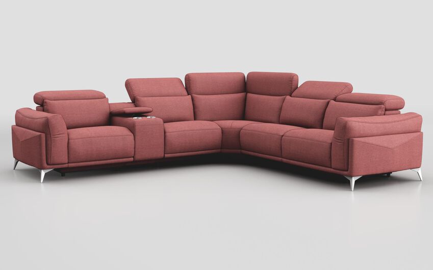 Pink Fabric Gattolino 2 Corner 2 Static Sofa with Manual Head Tilt & Console