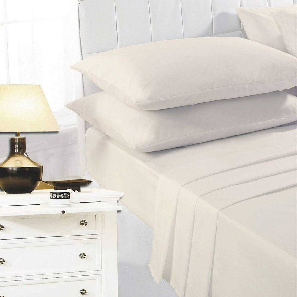 K Collection Percale Percale Fitted Sheet in Cream